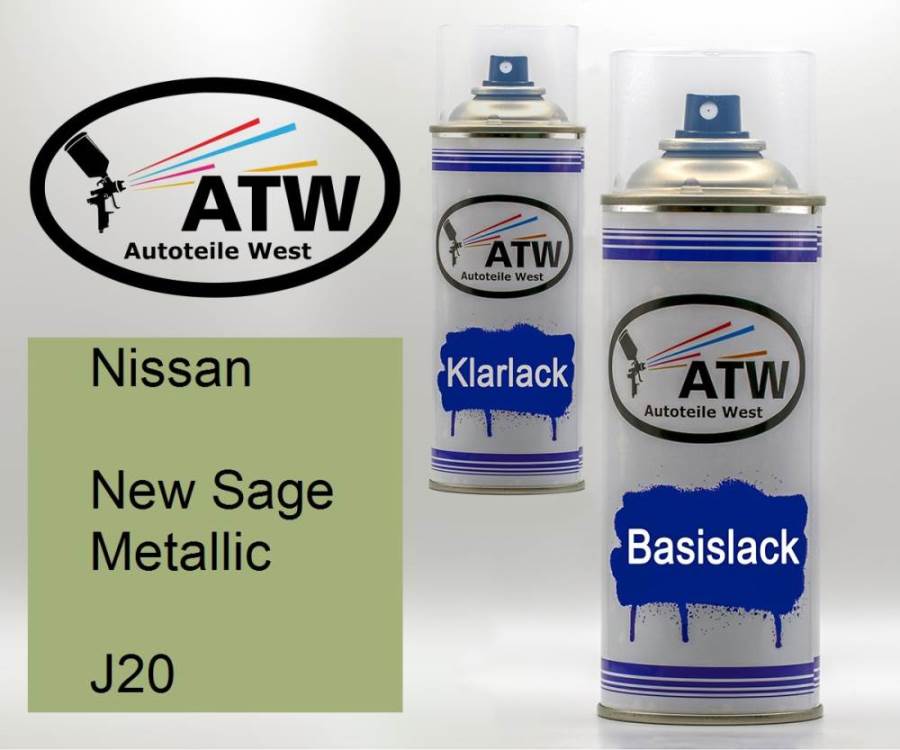 Nissan, New Sage Metallic, J20: 400ml Sprühdose + 400ml Klarlack - Set, von ATW Autoteile West.